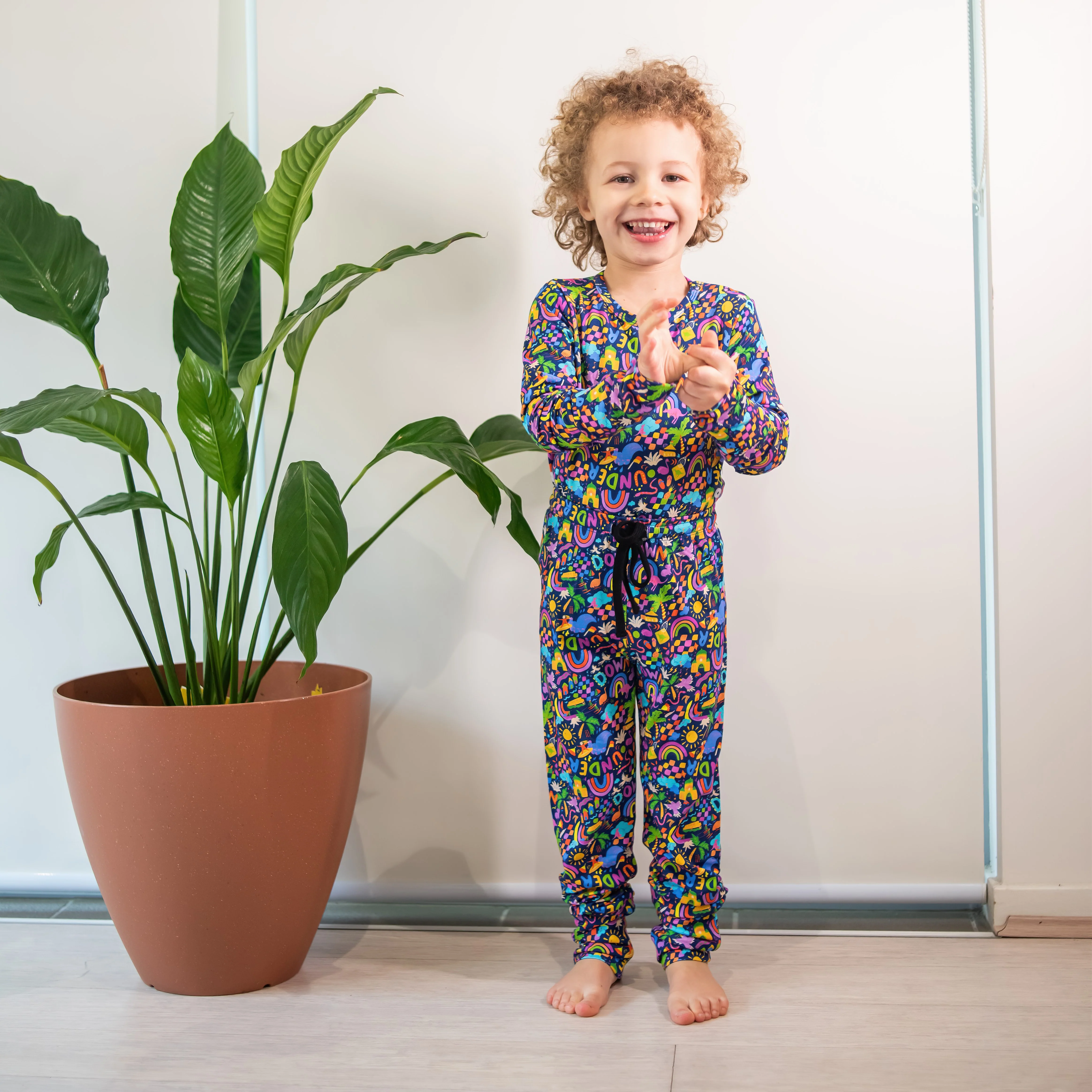 Kids Bamboo Pyjamas | Down Under (Navy) (Sz 9-10) - Image 4